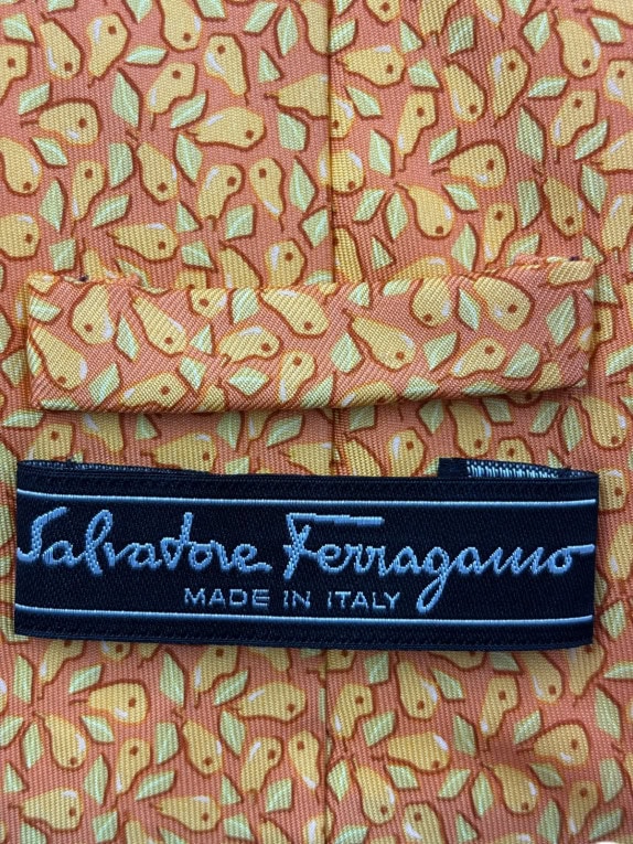 SALVATORE FERRAGAMO TIE PAISLEY ORANGE MENS PRE OWNED