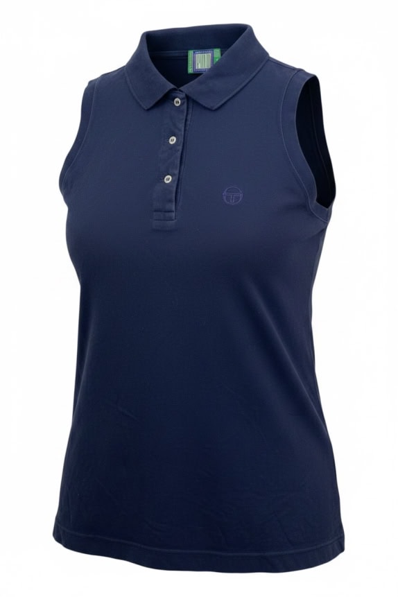 SERGIO TACCHINI SLEEVELESS POLO SHIRT 90s EMBROIDERED LOGO DARK BLUE WOMEN'S L