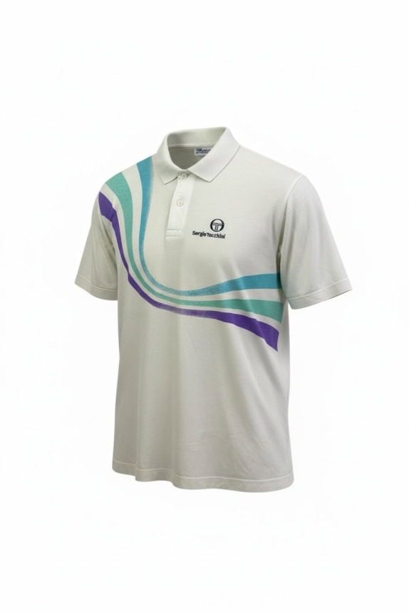 SERGIO TACCHINI VINTAGE POLO SHIRT WAVE GRAPHIC WHITE UNISEX L