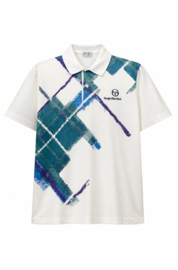 SERGIO TACCHINI 90S  POLO SHIRT GRAPHIC OFF WHITE UNISEX PRE OWNED L