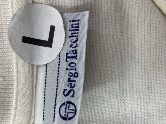 SERGIO TACCHINI 90S  POLO SHIRT GRAPHIC OFF WHITE UNISEX PRE OWNED L