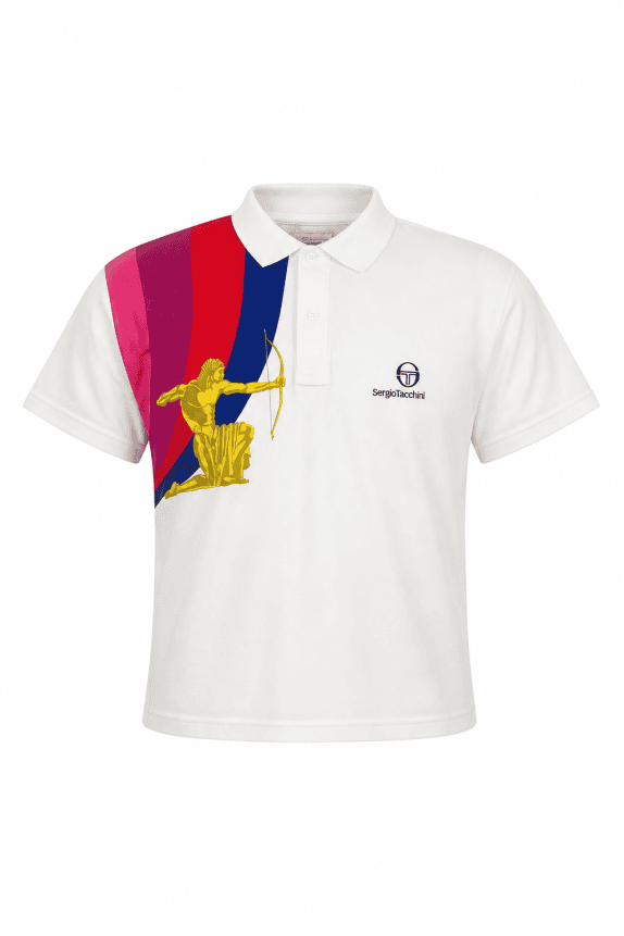 SERGIO TACCHINI POLO SHIRT GRAPHIC WHITE UNISEX PRE OWNED S