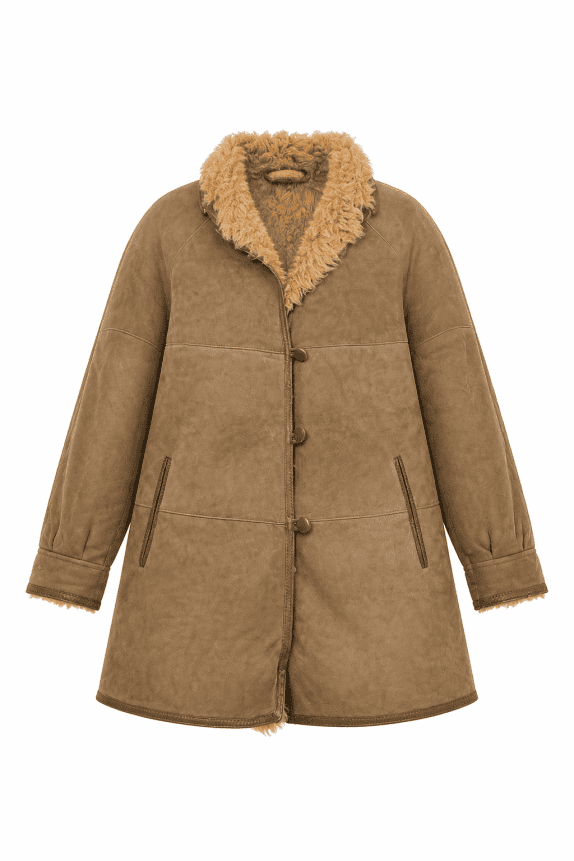 SHEARLING ΜΑΚΡΥ ΠΑΛΤΟ ΚΑΣΤΟΡΙΝΟ ΜΠΕΖ ΓΥΝΑΙΚΕΙΟ PRE OWNED XL