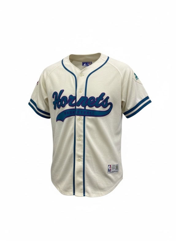 STARTER Charlotte Hornets NBA Jersey stile baseball vintage BIANCO da uomo XL