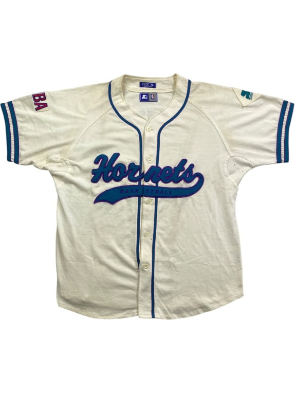 STARTER Charlotte Hornets NBA Jersey stile baseball vintage BIANCO da uomo XL