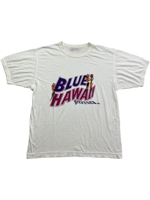 STEFANEL T-SHIRT VINTAGE BLUE HAWAII BIANCO UOMO L
