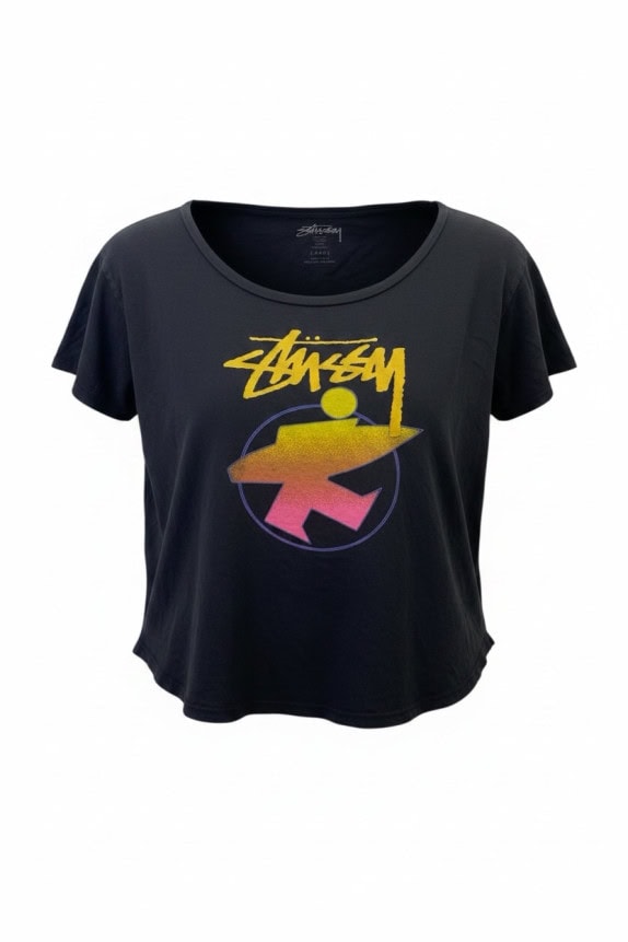 STUSSY GRAPHIC TEE STREETWEAR ΞΕΘΩΡΙΑΣΜΕΝΟ ΜΑΥΡΟ ΓΥΝΑΙΚΕΙΟ PRE OWNED L