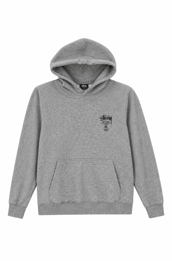 STUSSY FELPA CON CAPPUCCIO MINIMAL GRIGIO UOMO PRE OWNED S