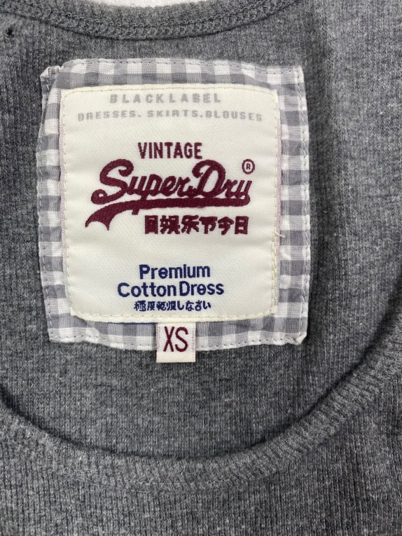 SuperDry Vintage Mini Φόρεμα Cotton Logo Γκρι Γυναικείο XS
