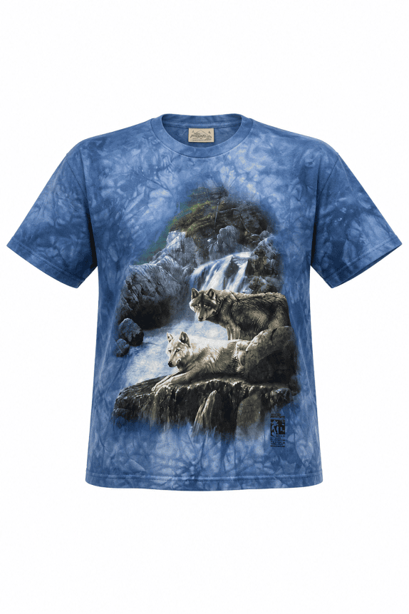 1999 THE MOUNTAIN GRAPHIC TEE WOLF PRINTED BLUE UNISEX PRE OWNED M
