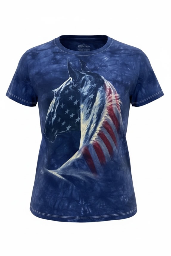 THE MOUNTAIN T-shirt tie-dye con stampa grafica di cavallo blu da donna L