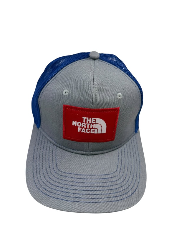 THE NORTH FACE TRUCKER HAT LOGO PATCH GREY BLUE UNISEX ONE SIZE