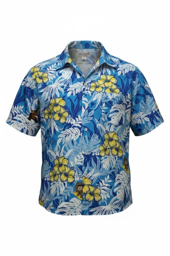 THE PARLOHA CAMICIA HAWAIIAN TROPICAL BLU UOMO PRE OWNED L