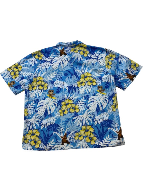 THE PARLOHA HAWAIIAN SHIRT TROPICAL BLUE MEN PRE OWNED L
