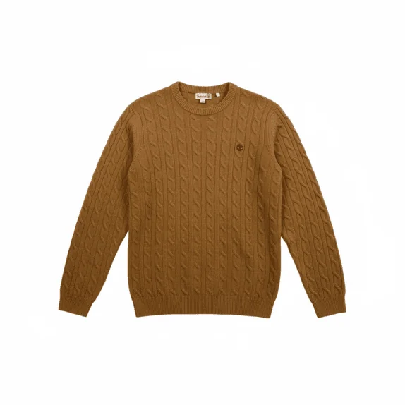 Timberland Πλεκτό Πουλόβερ Cable Knit Lambswool Blend Logo Καφέ Ανδρικό M