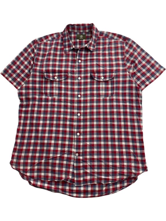 TIMBERLAND Camicia casual a quadri con logo ricamato rosso/blu da uomo M