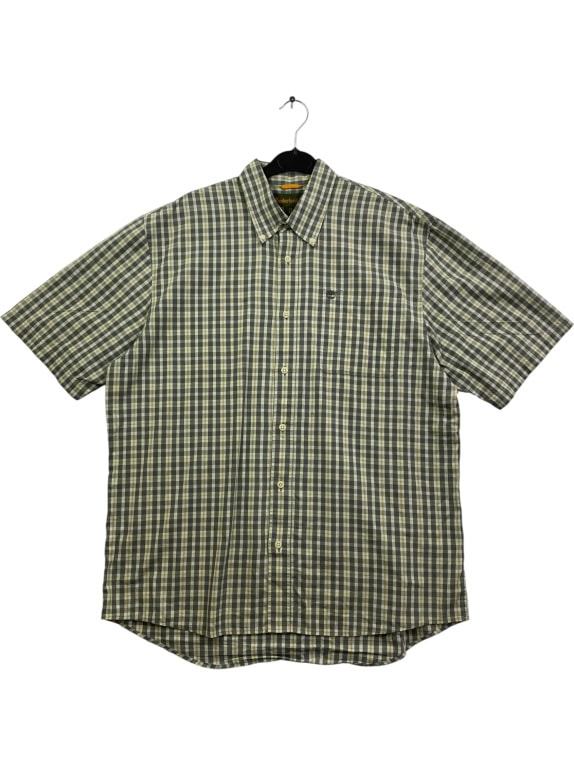 TIMBERLAND SHORT SLEEVE CHECKED SHIRT LOGO GREEN/GREY MENS XL