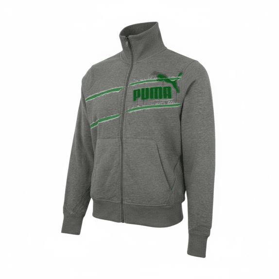 VINTAGE Puma Giacca Track con Collo Alto, Grigio-Verde, M
