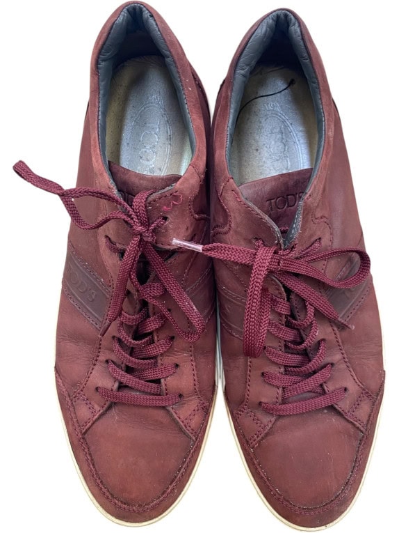 TOD'S Leather Sneakers Logo Burgundy Unisex 43