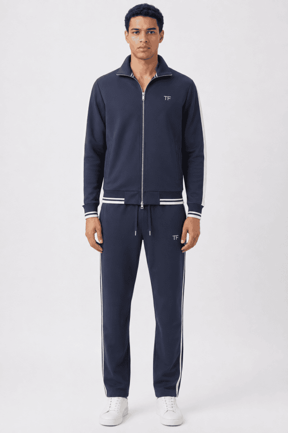 Tom Ford Set tuta con giacca zip & pantaloni con logo navy unisex L