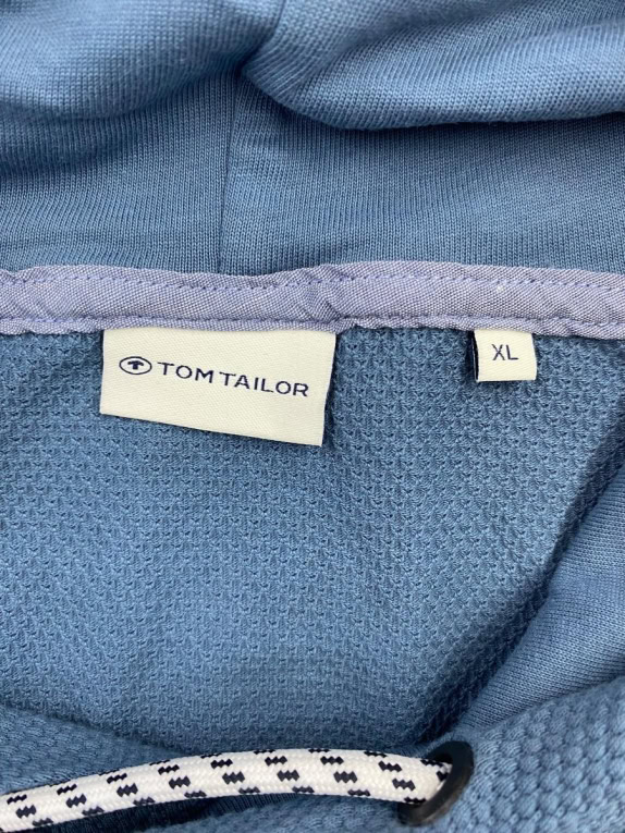 TOM TAILOR WAFFLE KNIT HOODIE LOGO BLUE MEN'S XL