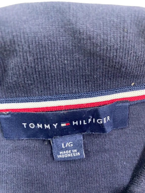 TOMMY HILFIGER Ανδρικό Polo Μπλουζάκι Vintage Φερμουάρ Λογότυπο Μπλε Κόκκινο Ριγέ ΓYNAIKEIO L