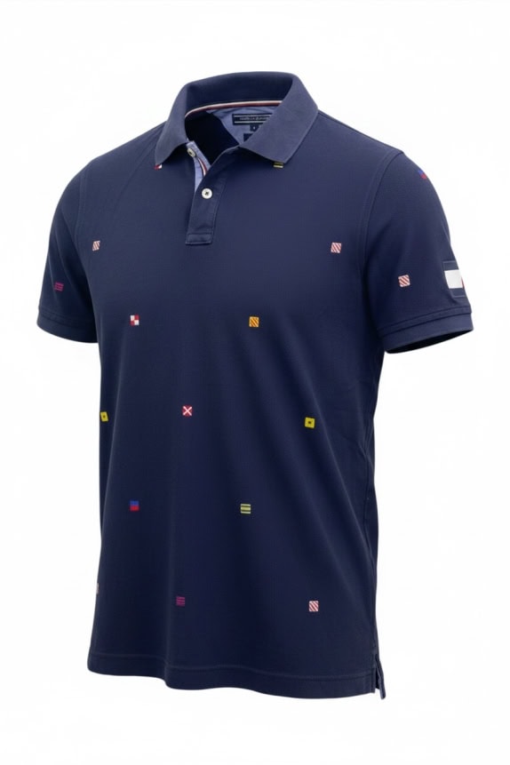 Tommy Hilfiger Ανδρικό Polo Slim Fit Navy με Pattern Σημαιών Size S