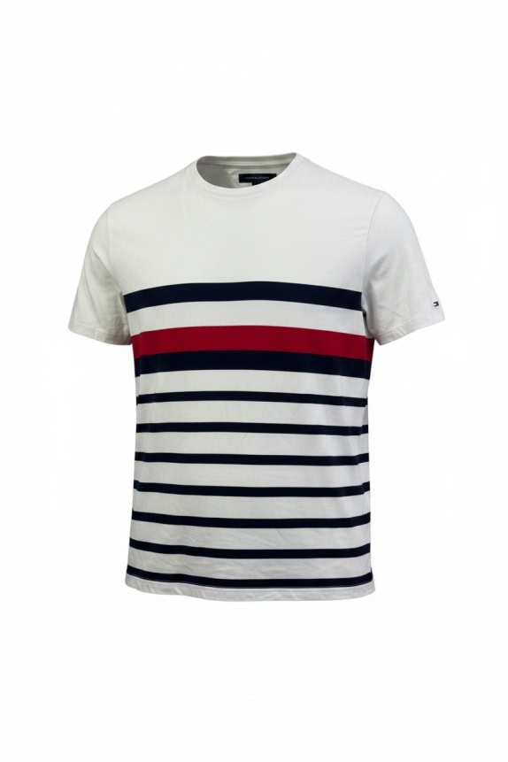 Tommy Hilfiger Ανδρικό T-Shirt Ριγέ Λευκό Μπλε Κόκκινο
