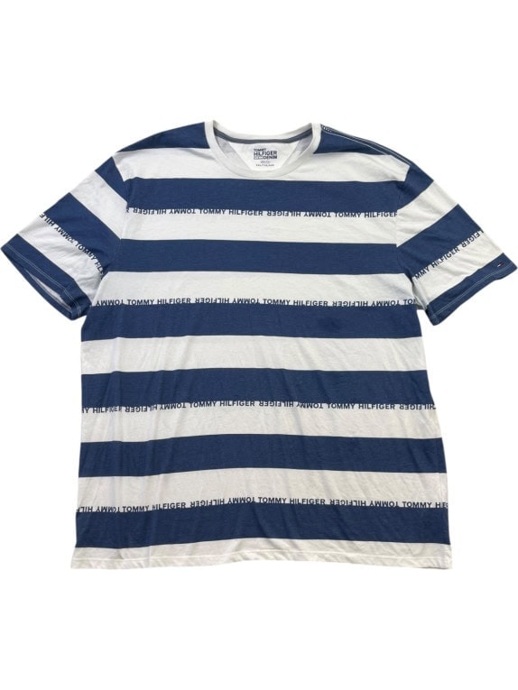 TOMMY HILFIGER DENIM T SHIRT SPELL OUT NAVY BIANCO UOMO PRE OWNED XXL