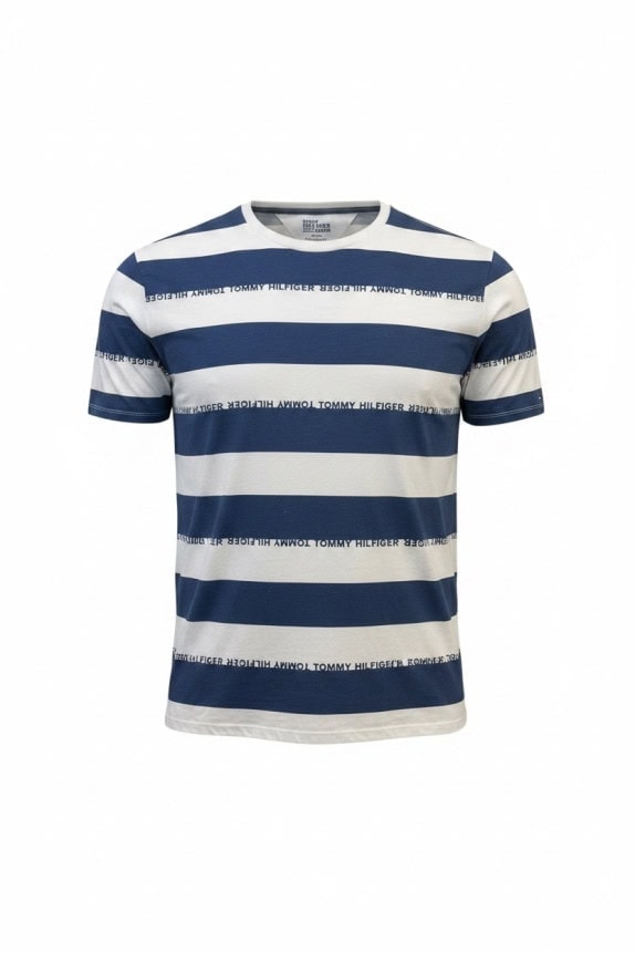 TOMMY HILFIGER DENIM T SHIRT SPELL OUT NAVY BIANCO UOMO PRE OWNED XXL