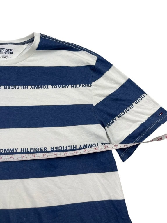 TOMMY HILFIGER DENIM T SHIRT SPELL OUT NAVY BIANCO UOMO PRE OWNED XXL