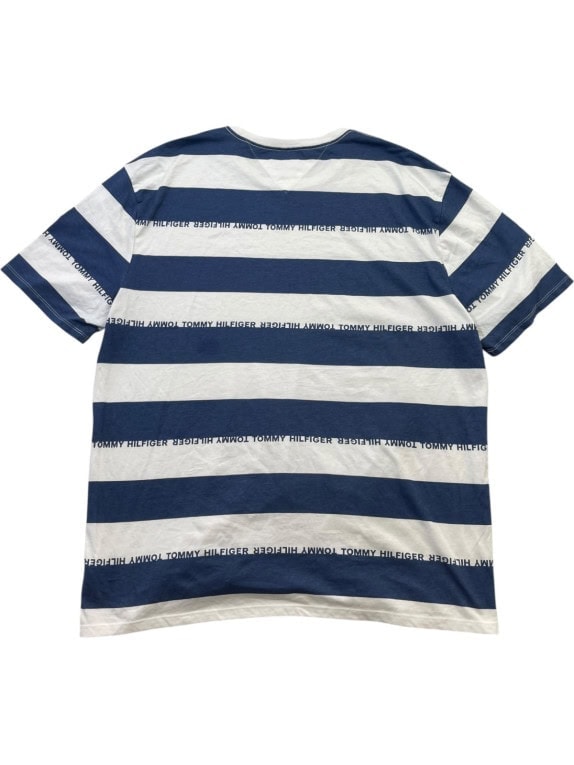 TOMMY HILFIGER DENIM T SHIRT SPELL OUT NAVY BIANCO UOMO PRE OWNED XXL