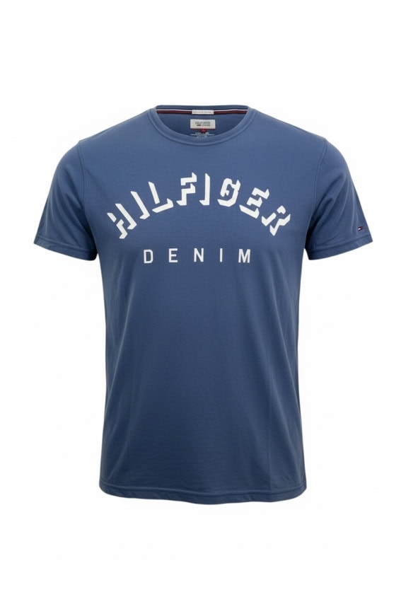 TOMMY HILFIGER DENIM T-Shirt Logo Print Collegiate Στυλ Μπλε Ανδρικό L