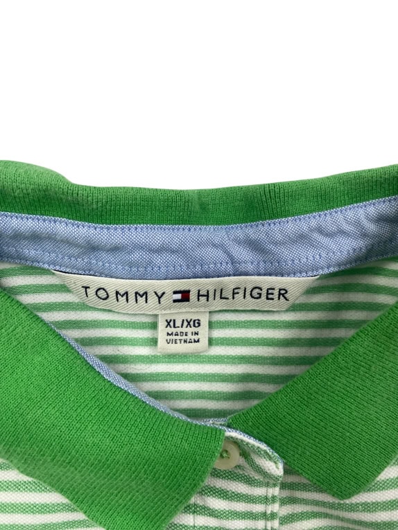 TOMMY HILFIGER Γυναικείο Polo Μπλουζάκι Ριγέ Vintage Λογότυπο Πράσινο Λευκό Γυναικείο XL