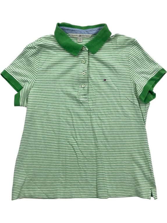 TOMMY HILFIGER Γυναικείο Polo Μπλουζάκι Ριγέ Vintage Λογότυπο Πράσινο Λευκό Γυναικείο XL