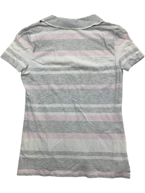 TOMMY HILFIGER Women’s Striped Polo Shirt Vintage Logo Grey Pink White Women’s S