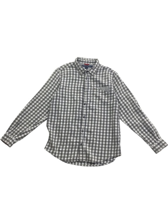 TOMMY HILFIGER Camicia casual a quadri con logo grigio-bianco da uomo L