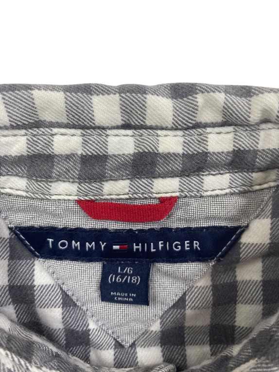 TOMMY HILFIGER Camicia casual a quadri con logo grigio-bianco da uomo L