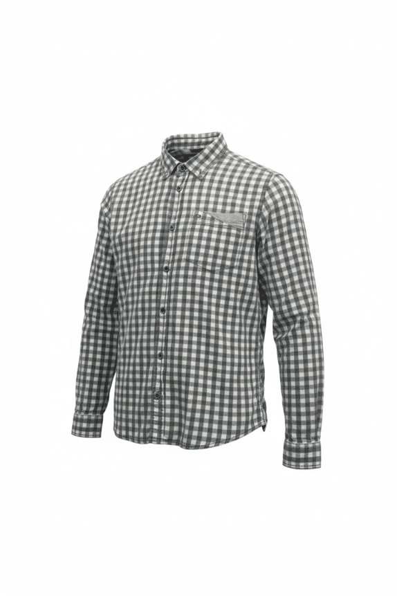 TOMMY HILFIGER Camicia casual a quadri con logo grigio-bianco da uomo L