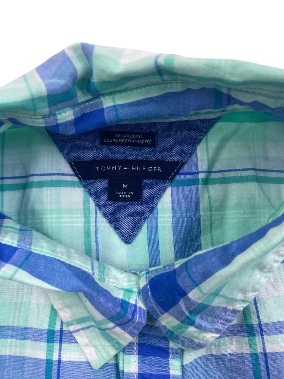 TOMMY HILFIGER Camicia scozzese relaxed fit con logo verde-blu da uomo M