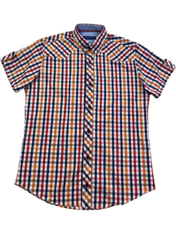 TOMMY HILFIGER SHORT SLEEVE SHIRT CHECKED MULTICOLOR MENS PRE OWNED L