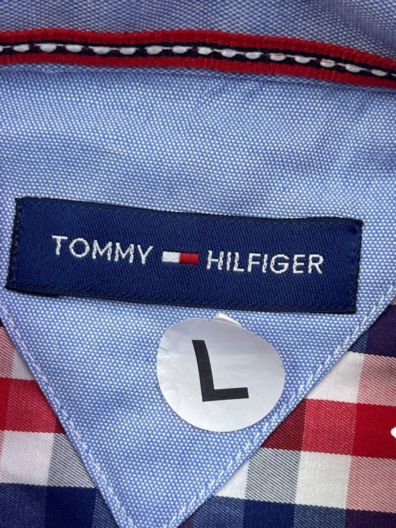 TOMMY HILFIGER SHORT SLEEVE SHIRT CHECKED MULTICOLOR MENS PRE OWNED L