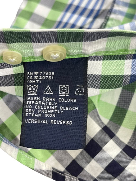 TOMMY HILFIGER SHORT SLEEVE SHIRT CLASSIC CHECK GREEN BLUE MENS PRE OWNED M