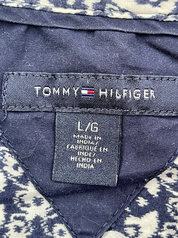 TOMMY HILFIGER Κοντομάνικο Πουκάμισο με Μοτίβο Μπλε / Λευκό ΓΥΝΑΙΚΕΙΟ L