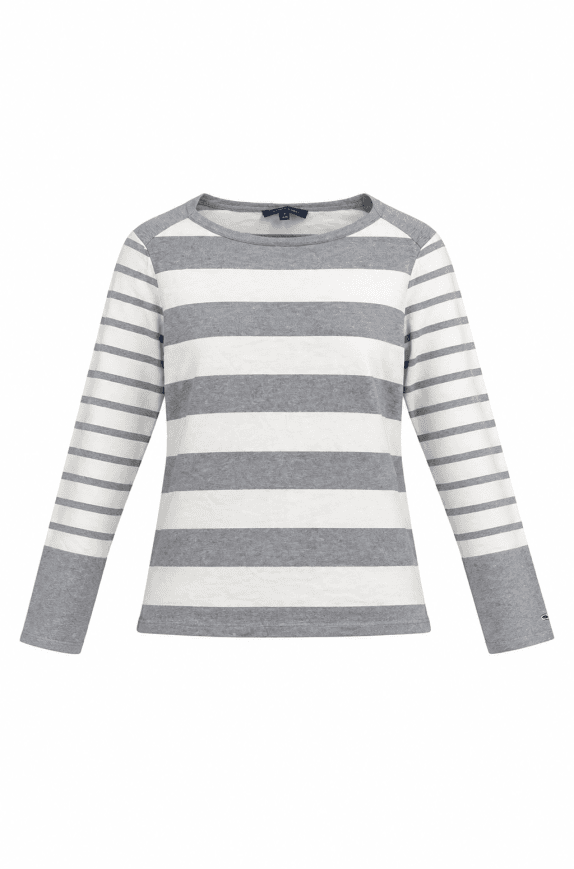 TOMMY HILFIGER LONG SLEEVE TOP STRIPED GREY WHITE WOMEN PRE OWNED M