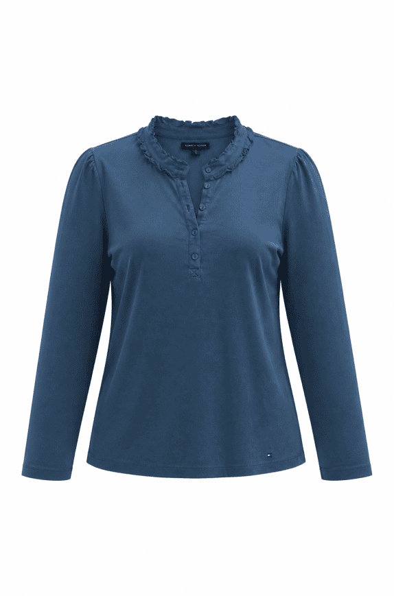 TOMMY HILFIGER BLOUSE RUFFLE DETAIL BLUE WOMEN PRE OWNED XL