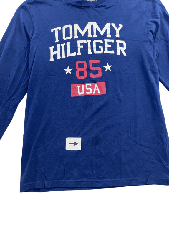 TOMMY HILFIGER LONG SLEEVE GRAPHIC BLUE MEN PRE OWNED XS