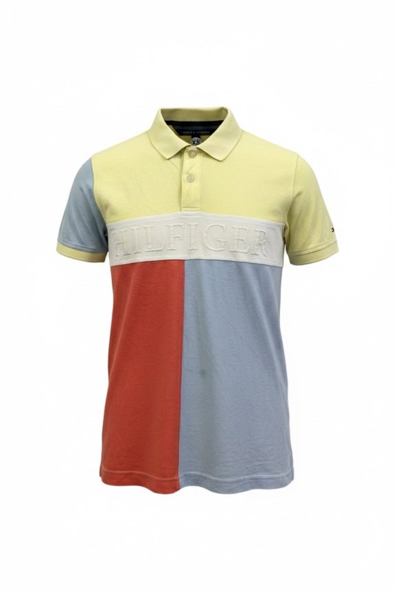 TOMMY HILFIGER POLO SHIRT COLORBLOCK MULTICOLOR MEN PRE OWNED XS