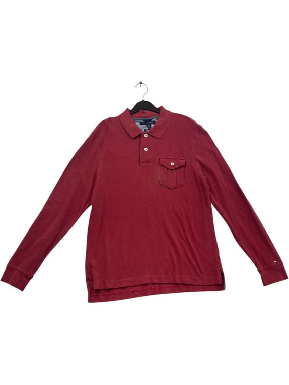 TOMMY HILFIGER ΜΠΛΟΥΖΑ POLO ΜΑΚΡΥΜΑΝΙΚΗ RETRO ΚΟΚΚΙΝΟ ΑΝΤΡΙΚΟ L pre-owned