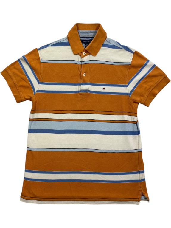TOMMY HILFIGER ΜΠΛΟΥΖΑ POLO ΡΙΓΕ VINTAGE STYLE ΛΟΓΟΤΥΠΟ ΠΟΡΤΟΚΑΛΙ/ΜΠΛΕ ΑΝΔΡΙΚΟ XS